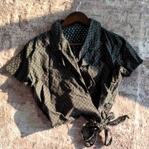 Green Patterned Wrap Blouse